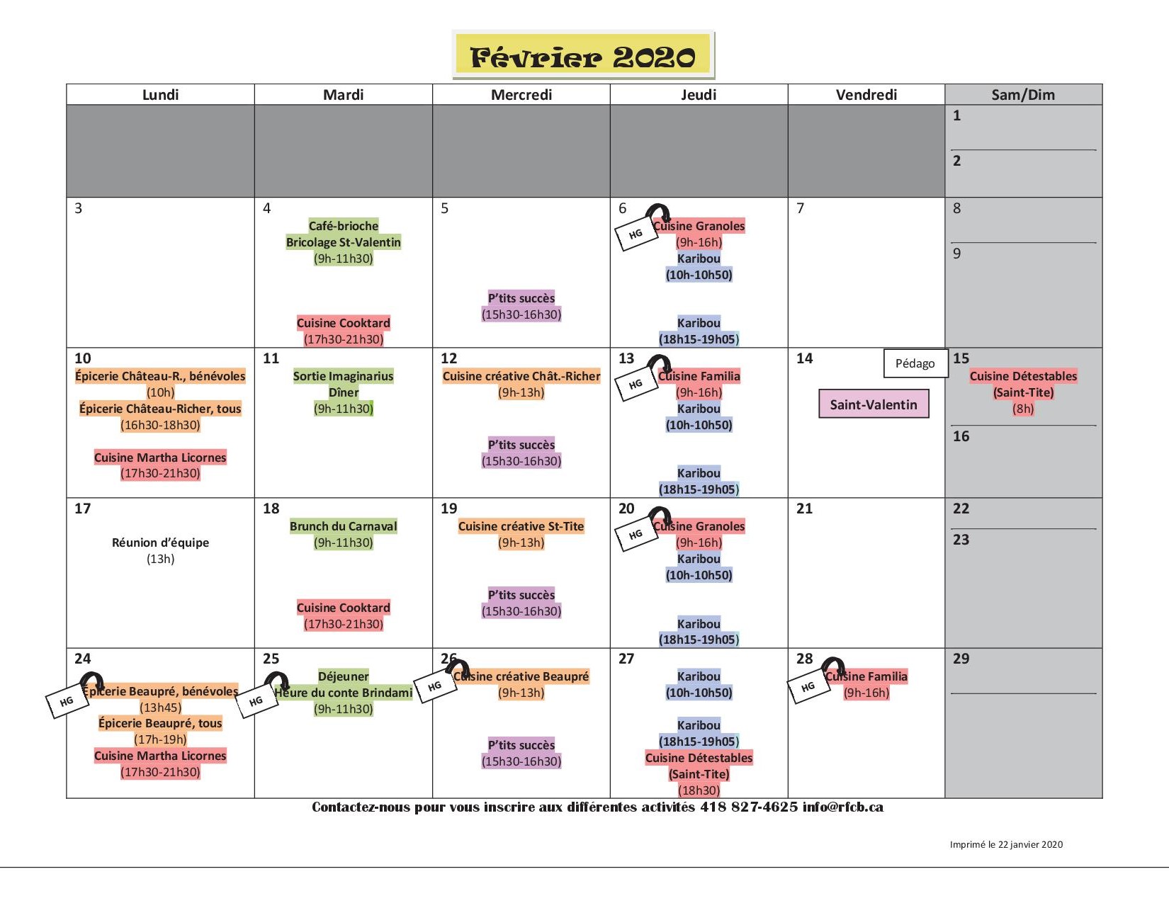 Calendrier février 20202
