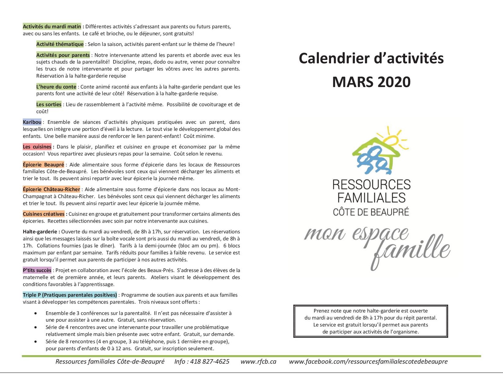 Calendrier mars 20201
