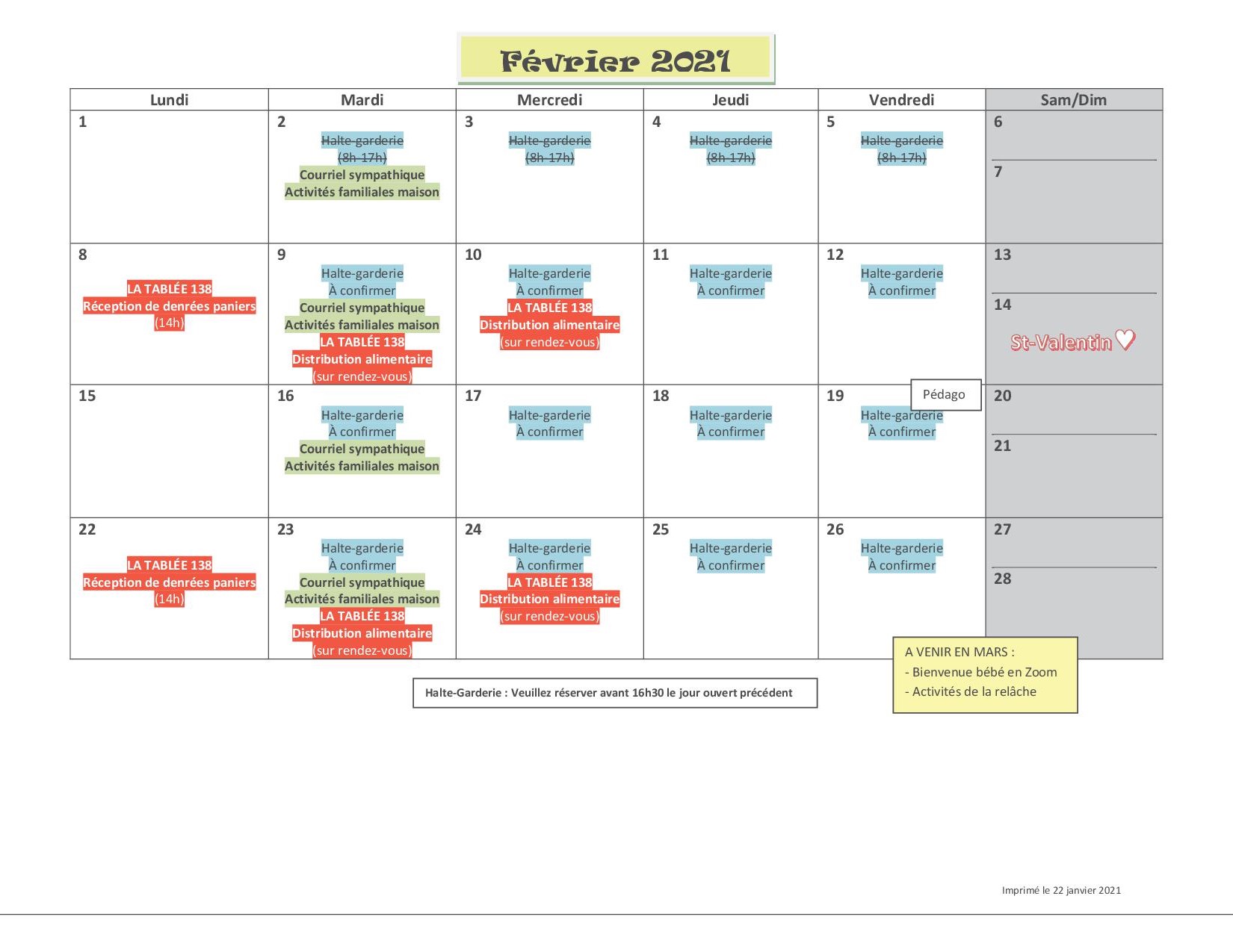 Calendrier fév 20212